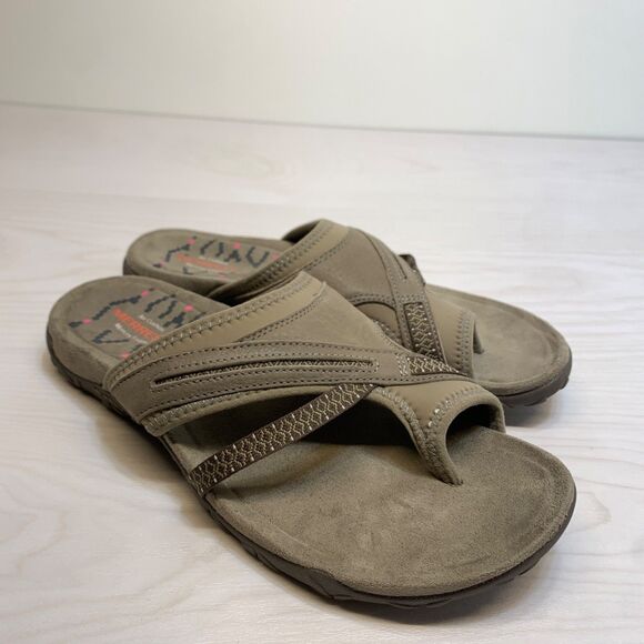 Merrell Women sz 9 District Post Sandal Slides Toe Wrap Adj Strap Brindle Taupe - Picture 1 of 8
